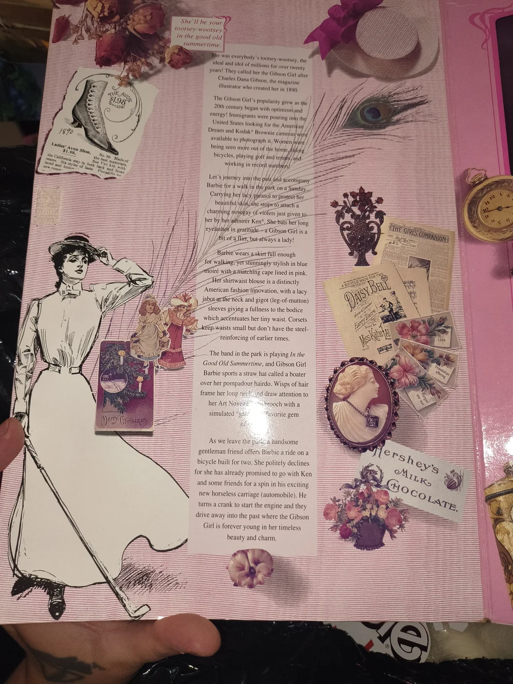 Mattel Blue Gibson Girl Barbie Style Doll in Pink Display Box
